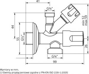 Perfexim Zawór kątowy kombinowany 1/2"x3/8"x3/4"  (02-050-1520-000) 2
