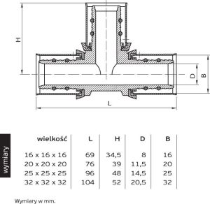 Perfexim Trójnik zaprasowywany 73B 16mm (62-73B-0160-000) 2