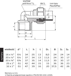 Perfexim Kolano skręcane 704 16mm x GZ 1/2" (61-004-1615-000) 2