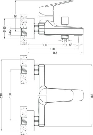 Bateria wannowa Deante Jasmin ścienne chrom (BGJ 010M) 2