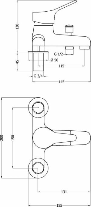 Bateria wannowa Neo Joko 2-otworowe chrom (BOJ 015M) 2