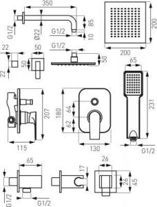 Zestaw prysznicowy Ferro Zestaw natryskowy ALGEO SQUARE podtynkowy, z baterią, chrom (BAQ7P-SET1-S) 2