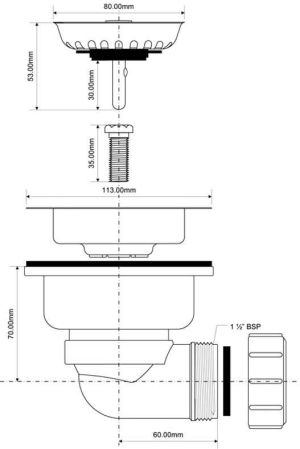 Syfon McAlpine Spust z sitkiem pojedynczy 1,5" (HC162-SS) 2