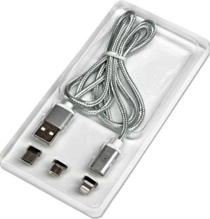 Kabel USB Neutralle USB-A - USB-C + microUSB + Lightning 1 m Srebrny 1