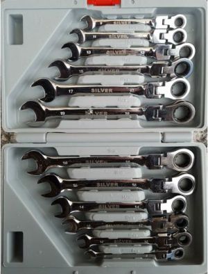Silver Zestaw kluczy płasko-oczkowych z przegubem i grzechotką 8 - 19mm 12szt. (SK-012-01) 1