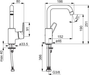 Bateria umywalkowa Oras Saga stojąca chrom (3907F) 2