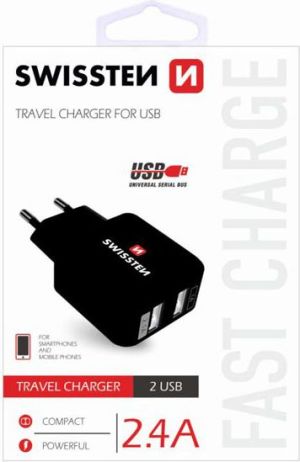 Ładowarka Swissten Ładowarka sieciowa 2 x USB 2.4A, czarny (22013200) 1