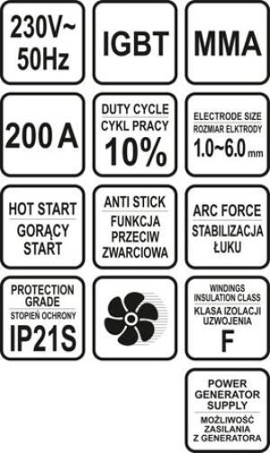 Sthor Spawarka inwertorowa 200A MMA IGBT 230V elektrody 1.0-6.0mm - 73208 3