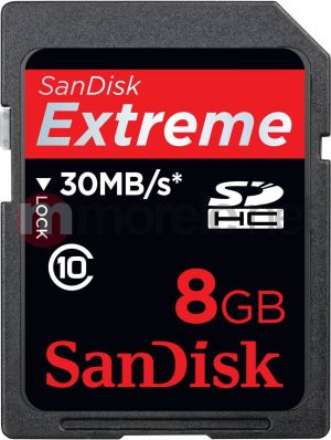 Karta SanDisk  (8GB SDHC EXTREME 30 MB/s class 10 (SDSDX3-008G-X46)) 1