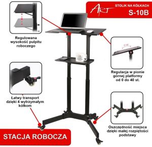 Art STOLIK NA KÓŁKACH/STACJA ROBOCZA pod notebooka/projektor (STO S-10B) 3