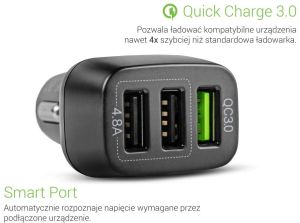 Ładowarka Green Cell Wieloportowa ładowarka samochodowa USB z funkcją szybkiego ładowania Quick Charge 3.0 7