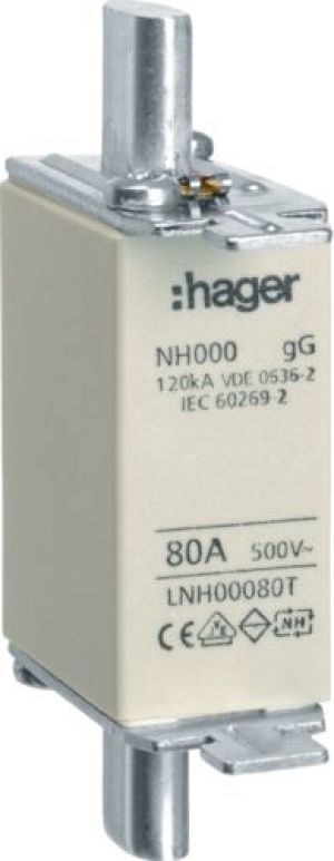 Hager Wkładka bezp. nożowa NH000 wsk.pojed. uchwyt nieiz. gG 80A 500VAC (LNH00080T) 1