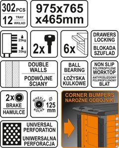 Wózek narzędziowy Sthor 6 szuflad z wyposażeniem (58550) 11