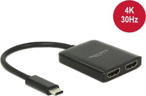 Delock Splitter Video USB-C -> 2x HDMI 4K Czarny (87719) 1