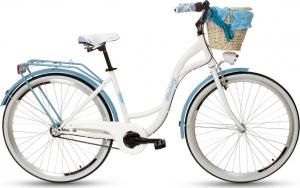 Goetze Rower miejski Blueberry 28″ trzybiegowy biało-niebieski z metalowym koszem 1