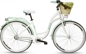 Goetze Rower miejski Blueberry 28″ trzybiegowy biało-zielony z metalowym koszem 1