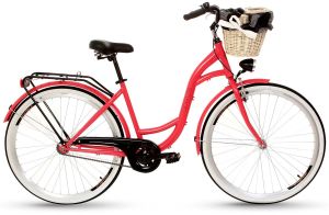 Goetze Rower miejski COLOURS 28 Kosz wiklina + Wkładka czerwony biało-czarna opona 1
