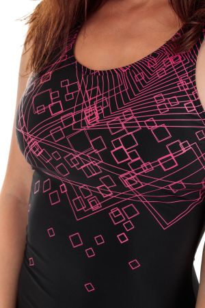 AquaWave Strój Kąpielowy Qarakuma Wmns Geometric Print/ Black/raspberry Sorbet r. M 9