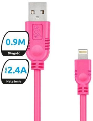 Kabel USB eXc  USB-A - Lightning 0.9 m Różowy (5901687938325) 1