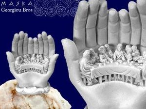 MASKA Ostatnia Wieczerza W dłoniach Alabaster Grecki (395-0449) 1
