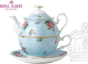 Royal Albert Tea for one - dzbanek z filiżanką Gold - Polka Blue - 905-2829 1