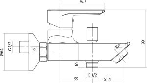 Bateria wannowa Cersanit Vero ścienne chrom (S951-004) 2