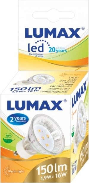 BestService Żarówka LED LUMAX MR16 1,9W GU10 230V SMD150lm ciepła (LL010) 2