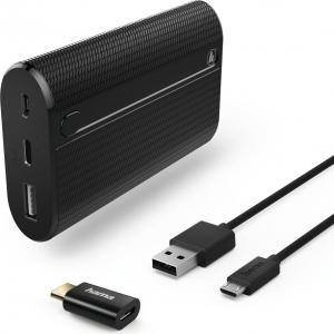 Powerbank Hama POWER PACK "X20", 20000 mAh, 3A, Czarny + kabel micro-usb + adapter usb-c 1