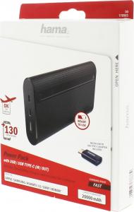 Powerbank Hama POWER PACK "X20", 20000 mAh, 3A, Czarny + kabel micro-usb + adapter usb-c 7