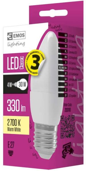 Emos Żarówka LED 4W, E27, 330lm, 2700K, świeczka (ZQ3110) 3