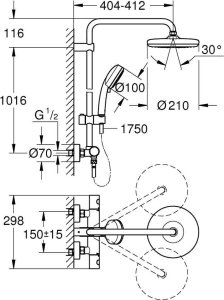 Zestaw prysznicowy Grohe Grohe Tempesta Cosmopolitan Armatura Prysznice Komplet z termostatem do montażu ściennego Chrom - 27922001 2