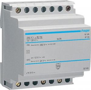 Hager Transformator bezpieczeństwa modułowy 230/12- 24V AC 1,33-0,67A (ST313) 1