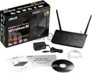Router Asus RT-N12vC bezprzewodowy zaawansowany domowy router WiFi N300, odkręcalne anteny 5dBi, 4 sieci WiFi dla gości, obsługa oprogramowania DD-WRT Open Source, IEEE 802.11b/g/n w stylistyce Black Diamond 3