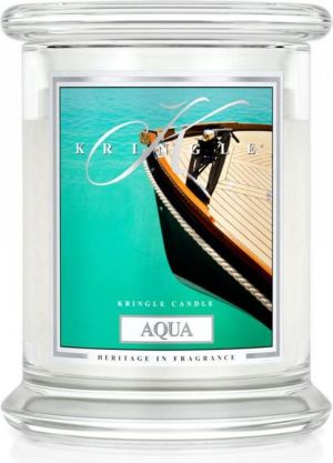 Kringle Candle Świeca zapachowa z dwoma knotami, średni, klasyczny słoik Aqua 454g 1