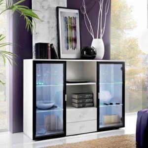 ASM Meble Komoda do salonu Quadro czarny mat/biały połysk/szkło + led (23 WS QS) - 27602 1
