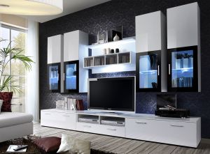ASM Meble Meblościanka lyra biały mat/biały połysk/czarne szkło + led (20 WS LY) - 27570 1