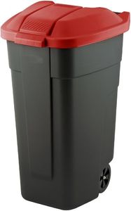Curver Pojemnik do segregacji odpadów Curver110L Czarny z czerwoną pokrywą Na kółkach 1