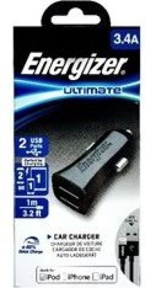 Ładowarka Energizer ULTIMATE Samochodowa 2xUSB do 3,4 A + kabel Lightning czarna (DCK2CULI3) 2