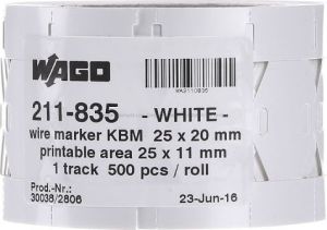 Wago Oznaczniki na opaskę zaciskową kabla 25x20mm w taśmie 1-rzędowej 500 tabliczek w rolce (211-835) 1