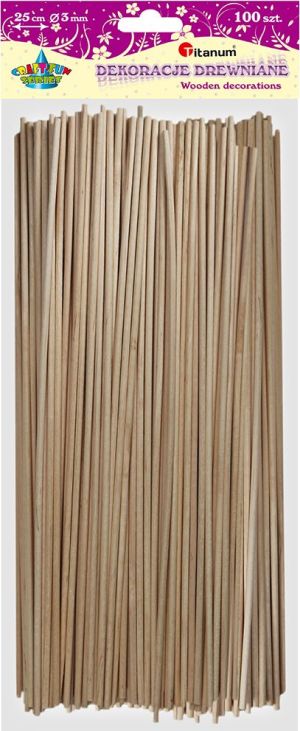 Titanum Dekoracyjne drewniane patyki pik 25cm. średnica 3mm 100szt. kolor drewna (EB105) 1