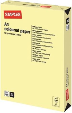 Staples Papier ksero Pastel Colours A4 80g kanarkowy 500 arkuszy 1