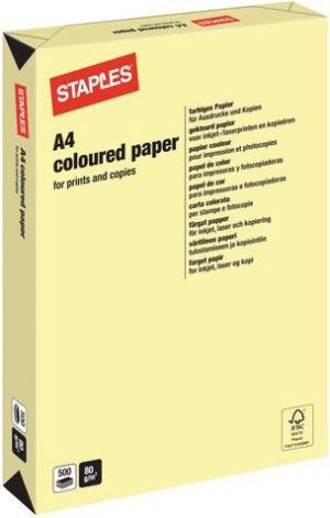 Staples Papier ksero Pastel Colours A4 80g kanarkowy 500 arkuszy 5