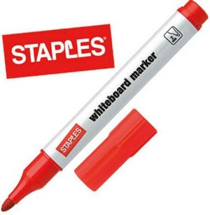 Staples Marker suchościeralny do białych tablic, okrągły, czerwony (C86202) 1