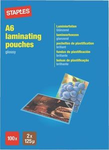 Staples Folia do laminacji błyszcząca, antystatyczna A6 111x154 mm 2x125 mic, opakowanie 100 szt. 1