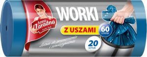 Anna Zaradna Worki na śmieci z uszami LDPE 60L, 20szt, niebieskie 2