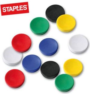 Staples Magnesy do tablic magnetycznych, 25mm, mix kolorów , opakowanie 10 sztuk (C61059) 1