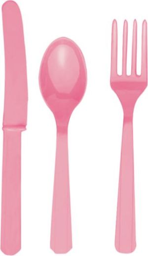 AMSCAN Sztućce różowe - plastikowe (8 widelców, 8 łyżek, 8 noży) 1