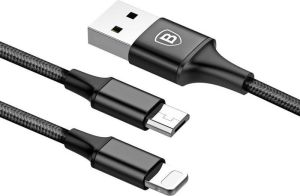 Kabel USB Baseus USB-A - microUSB + Lightning 1.2 m Czarny (27107-uniw) 3