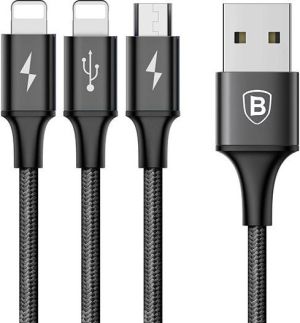 Kabel USB Baseus USB-A - 2x Lightning + microUSB 1.2 m Czarny (27018-uniw) 1