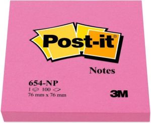 Post-it Bloczek neonowy 654N, 76x76mm, jaskrawy różowy, 100 kartek (3M0305) 1